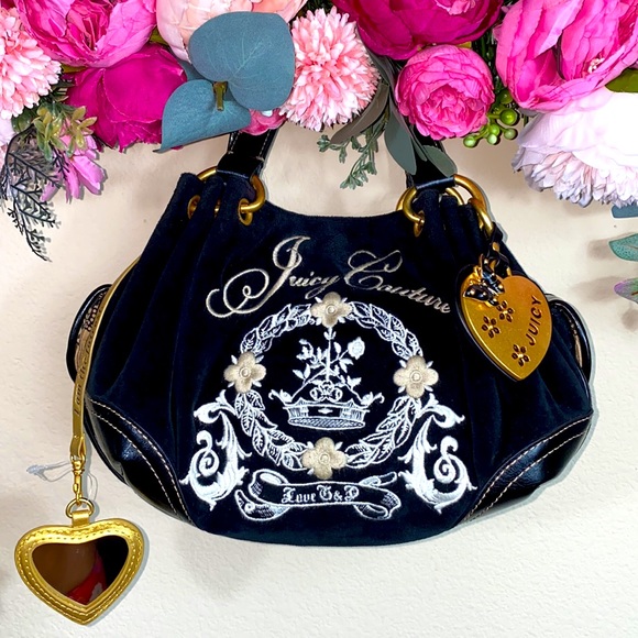 Juicy Couture Handbags - •Juicy Couture• Black {butterfly & embroidered flowers} Velour Hobo w Gold FOB
